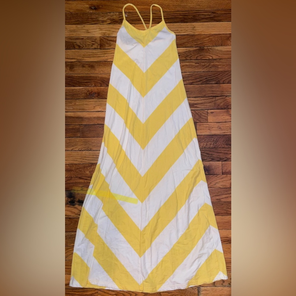 GAP white yellow chevron stripe striped maxi sleeveless dress XS extra small